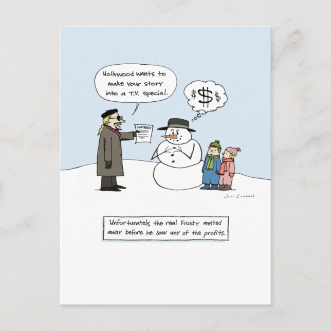 Greedy Frosty - Funny Christmas Cartoon Xmas Holiday Postcard (Front)