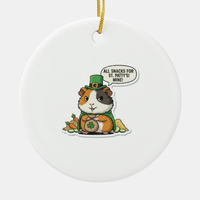 Greedy Guinea Pig Leprechaun St. Patrick’s Day Ceramic Ornament (Front)