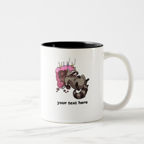 Greedy Raccoon Cake Thief Cartoon With Caption Two_Tone Coffee Mug