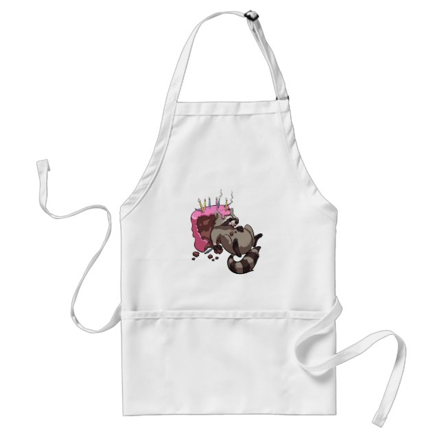 Greedy Raccoon Full of Birthday Cake Cartoon Adult Apron (Front)