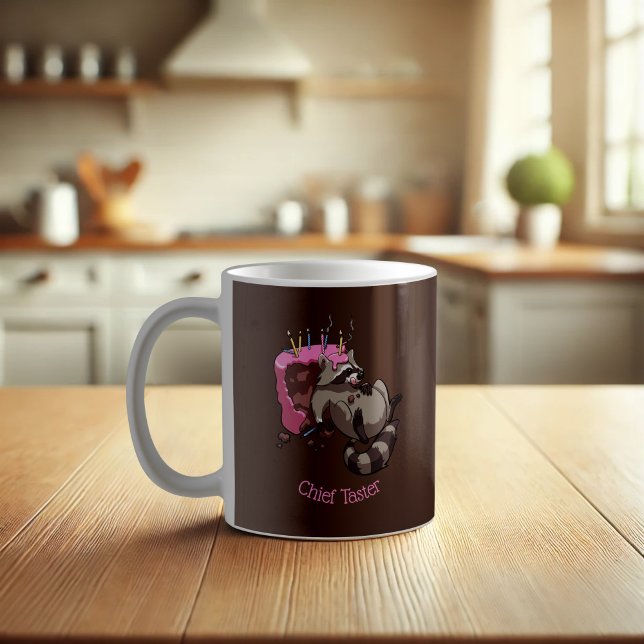 Greedy Raccoon Full of Birthday Cake Cartoon Coffee Mug (Creator Uploaded)
