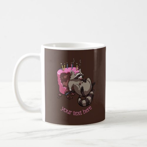 Greedy Raccoon Full of Birthday Cake Cartoon Coffee Mug
