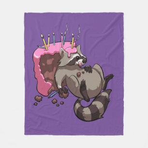 Greedy Raccoon Full of Birthday Cake Cartoon Fleece Blanket