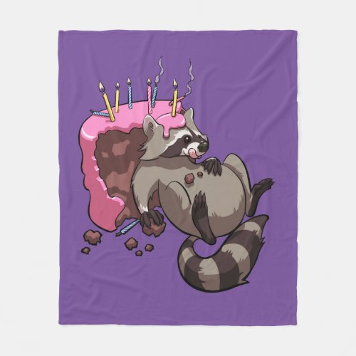 Greedy Raccoon Full of Birthday Cake Cartoon Fleece Blanket