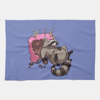 Greedy Raccoon Full Of Birthday Cake Cartoon Kitchen Towel by NoodleWings at Zazzle