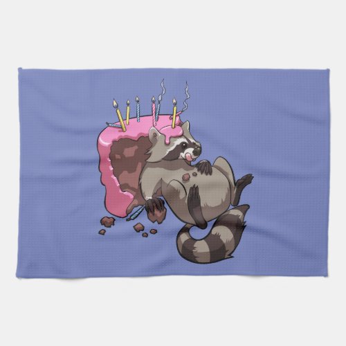 Greedy Raccoon Full of Birthday Cake Cartoon Kitchen Towel