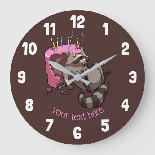 Greedy Raccoon Full of Birthday Cake Cartoon Large Clock