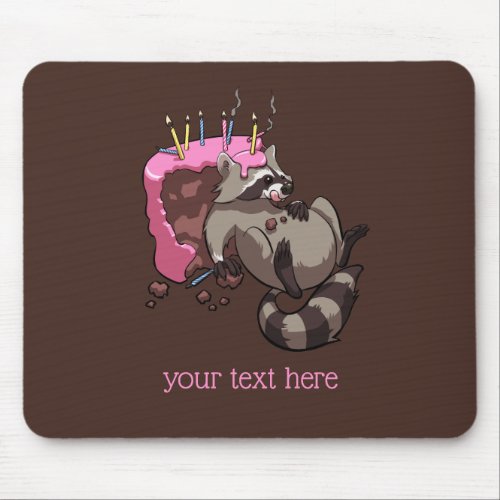 Greedy Raccoon Full of Birthday Cake Cartoon Mouse Pad