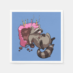 Greedy Raccoon Full of Birthday Cake Cartoon Paper Napkins