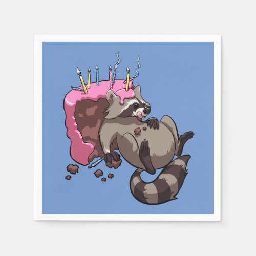 Greedy Raccoon Full of Birthday Cake Cartoon Paper Napkins