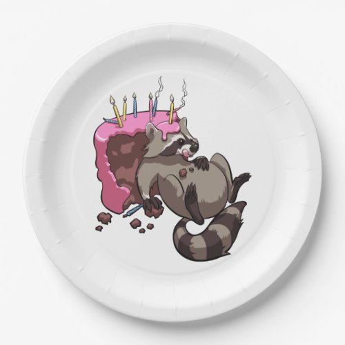 Greedy Raccoon Full of Birthday Cake Cartoon Paper Plates
