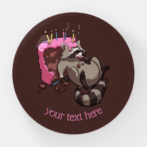 Greedy Raccoon Full of Birthday Cake Cartoon Paperweight