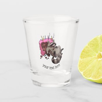 Greedy Raccoon Full Of Birthday Cake Cartoon Shot Glass by NoodleWings at Zazzle