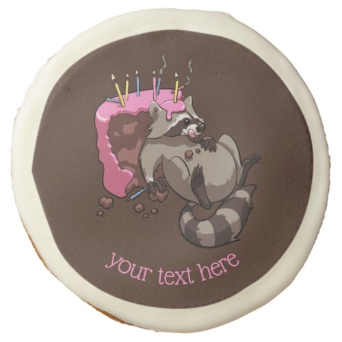 Greedy Raccoon Full of Birthday Cake Cartoon Sugar Cookie