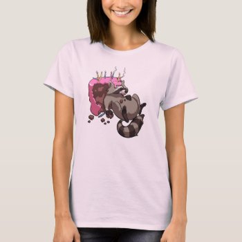 Greedy Raccoon Full Of Birthday Cake Cartoon T-shirt by NoodleWings at Zazzle
