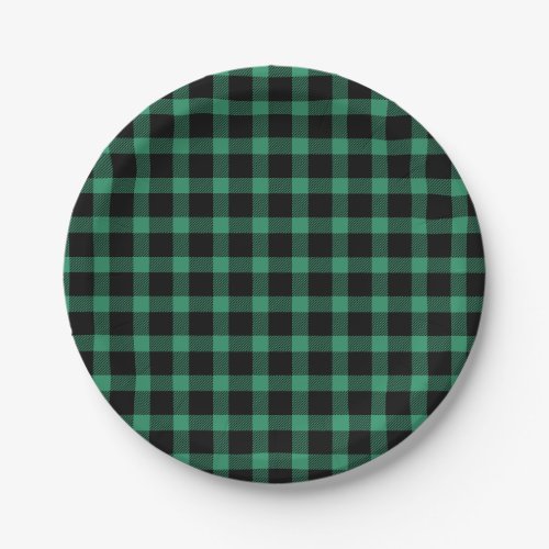 Greeen And Black Buffalo Plaid Holiday Paper Plates