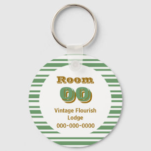 Greeen brown stripes hotel room keychain