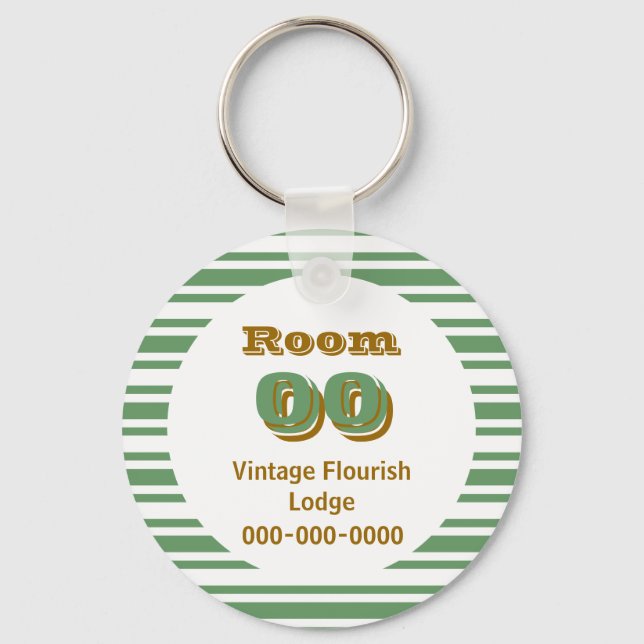Greeen brown stripes hotel room keychain (Front)
