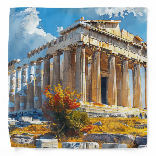 Greek Acropolis Watercolor Travel Landmarks Bandana