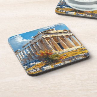 Greek Acropolis Watercolor Travel Landmarks Beverage Coaster