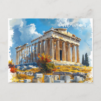 Greek Acropolis Watercolor Travel Landmarks Postcard