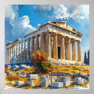 Greek Acropolis Watercolor Travel Landmarks Poster