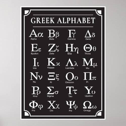 Greek Alphabet Black Poster