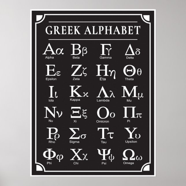 Greek Alphabet Black Poster (Front)