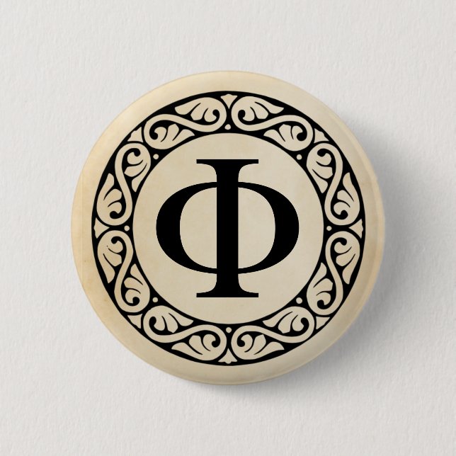 Greek Alphabet Letter Phi Button (Front)