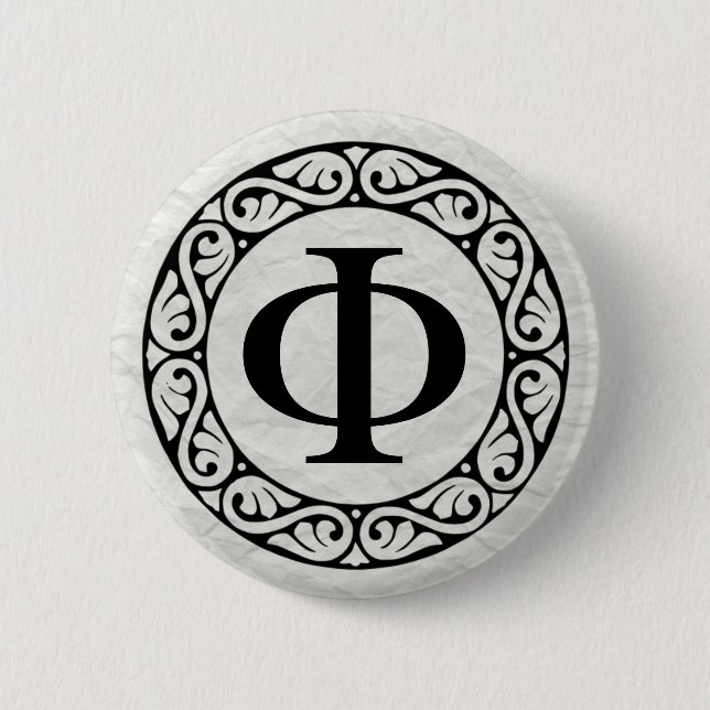 Greek Alphabet Letter Phi Pinback Button (Front)