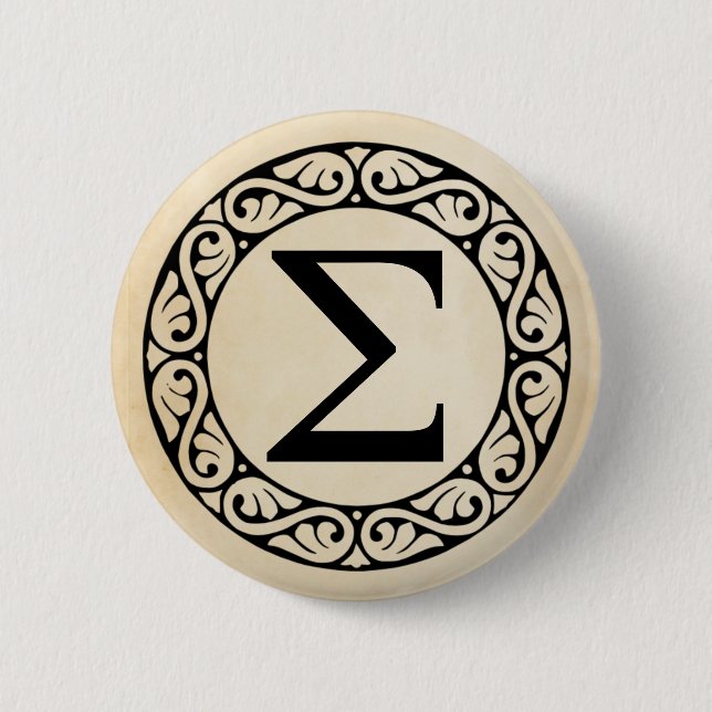 Greek Alphabet Letter Sigma Button (Front)