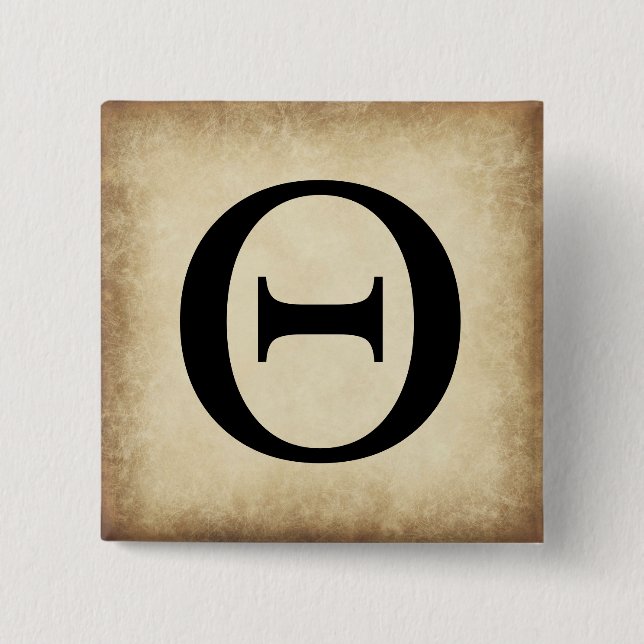 Greek Alphabet Letter Theta Button (Front)