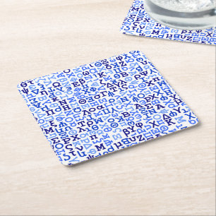 Greek alphabet square paper coaster