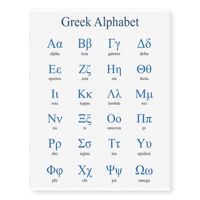 Greek Alphabet Temporary Tattoos (Front)