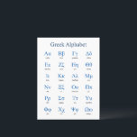 Greek Alphabet Vertical Postcard<br><div class="desc">Lower and upper case greek letters with their names. Vector object with custom colors for title, letters and letter names. Custom background color.</div>
