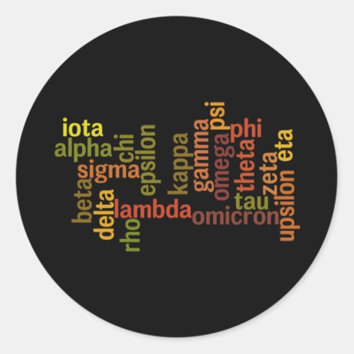 Greek Alphabet Word Cloud Classic Round Sticker