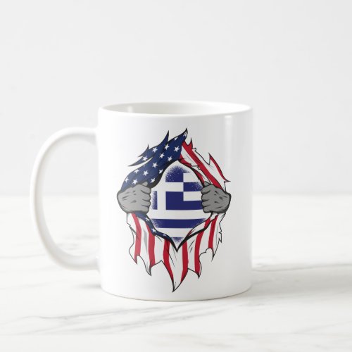Greek American Flags Hands Ripping Flag on Chest  Coffee Mug