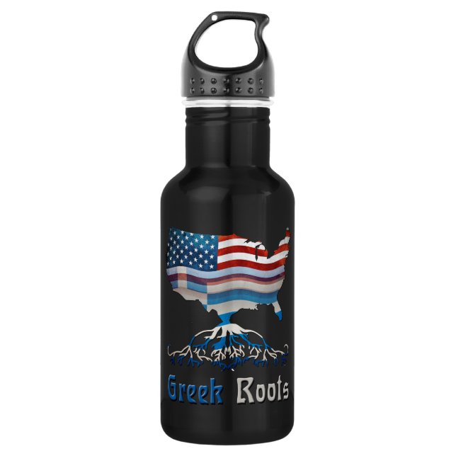 Greek American Flags Stainless Steel Water Bottle (Front)