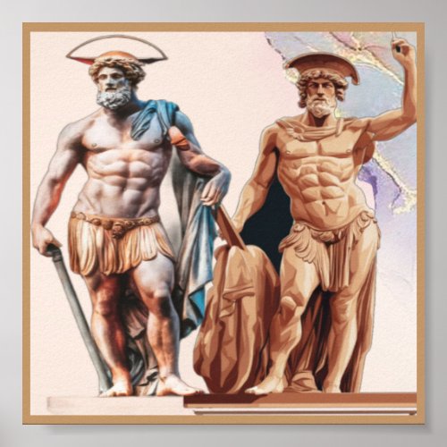 Greek and Roman Statues in Modern Design Poster