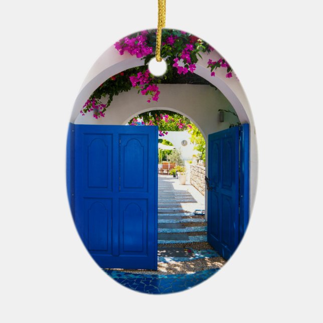 Greek and Turkish Style Blue Door Ceramic Ornament (Front)