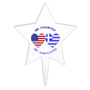 Greek and USA Flags Hearts Country Ancestry Cake Topper