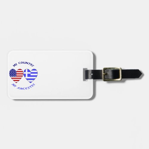 Greek and USA Flags Hearts Country Ancestry Luggage Tag