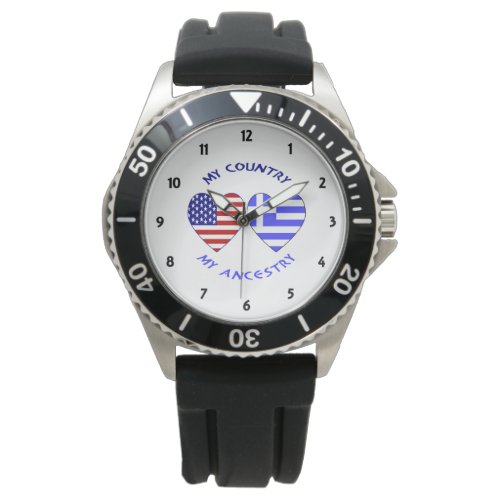 Greek and USA Flags Hearts Country Ancestry Watch