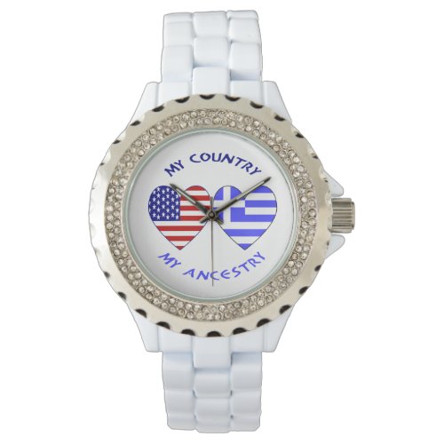 Greek and USA Flags Hearts Country Ancestry Watch