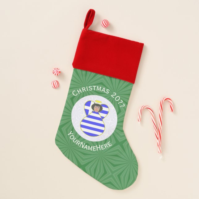 Greek Angel Black Hair Christmas Flag Personalized Christmas Stocking (Front)