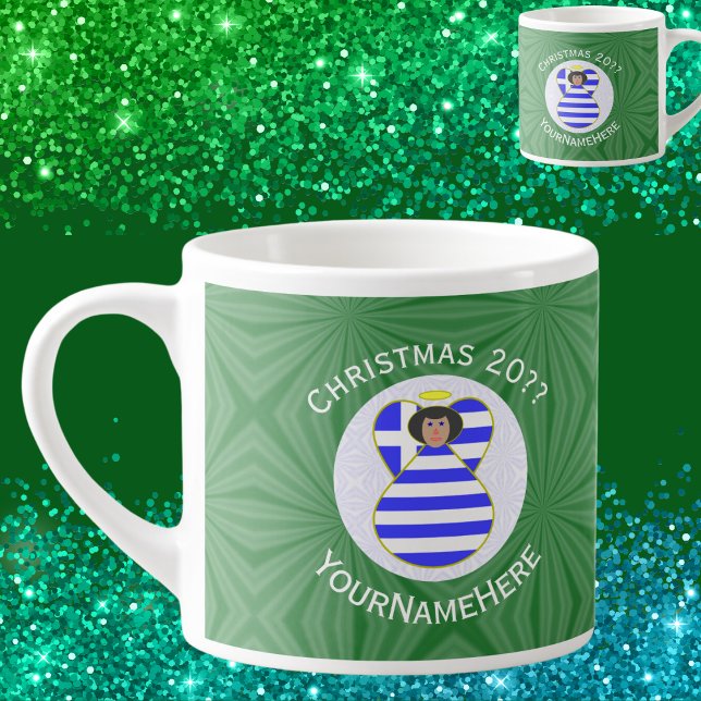 Greek Angel Black Hair Christmas Flag Personalized Espresso Cup (Creator Uploaded)