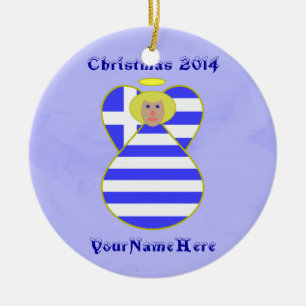 Greek Angel Flag Blond Hair Ceramic Ornament