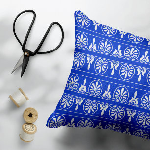 Greek Arabesque Mediterranean Pattern Blue Accent Pillow