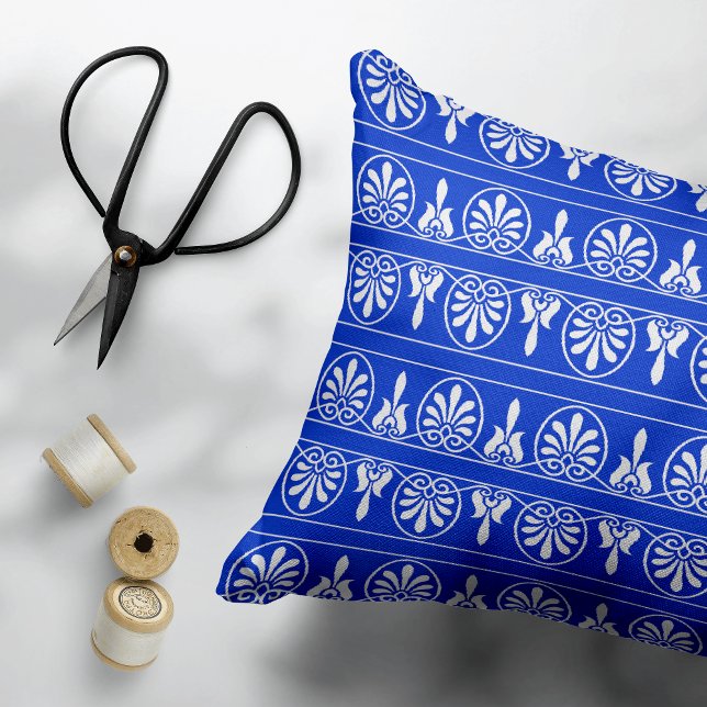 Greek Arabesque Mediterranean Pattern Blue Accent Pillow (Creator Uploaded)