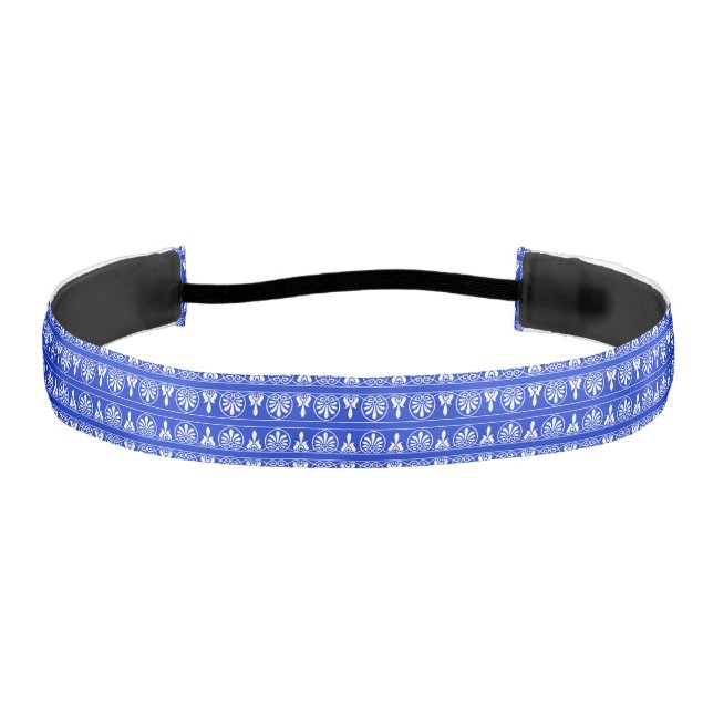 Greek Arabesque Mediterranean Pattern Blue Athletic Headband (Front)